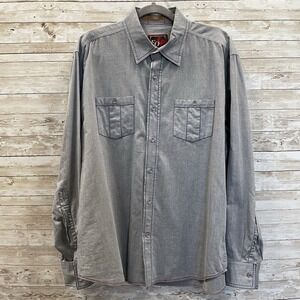 EQ Rooster Mens XL Shirt Blue Chambray Button Up Western Dress Blue & Red Stitch